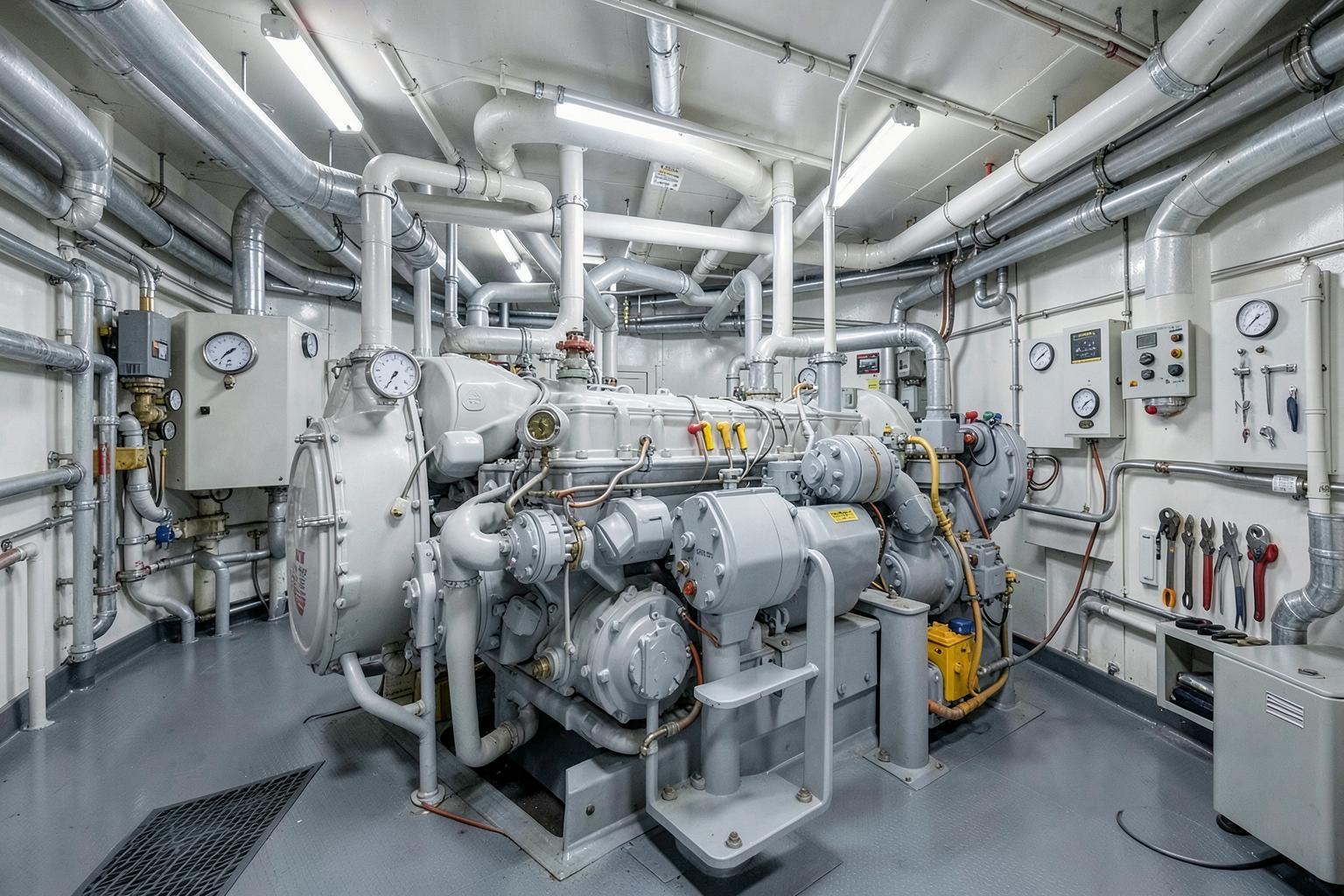 Commercial vessel engine room and maintenance equipment