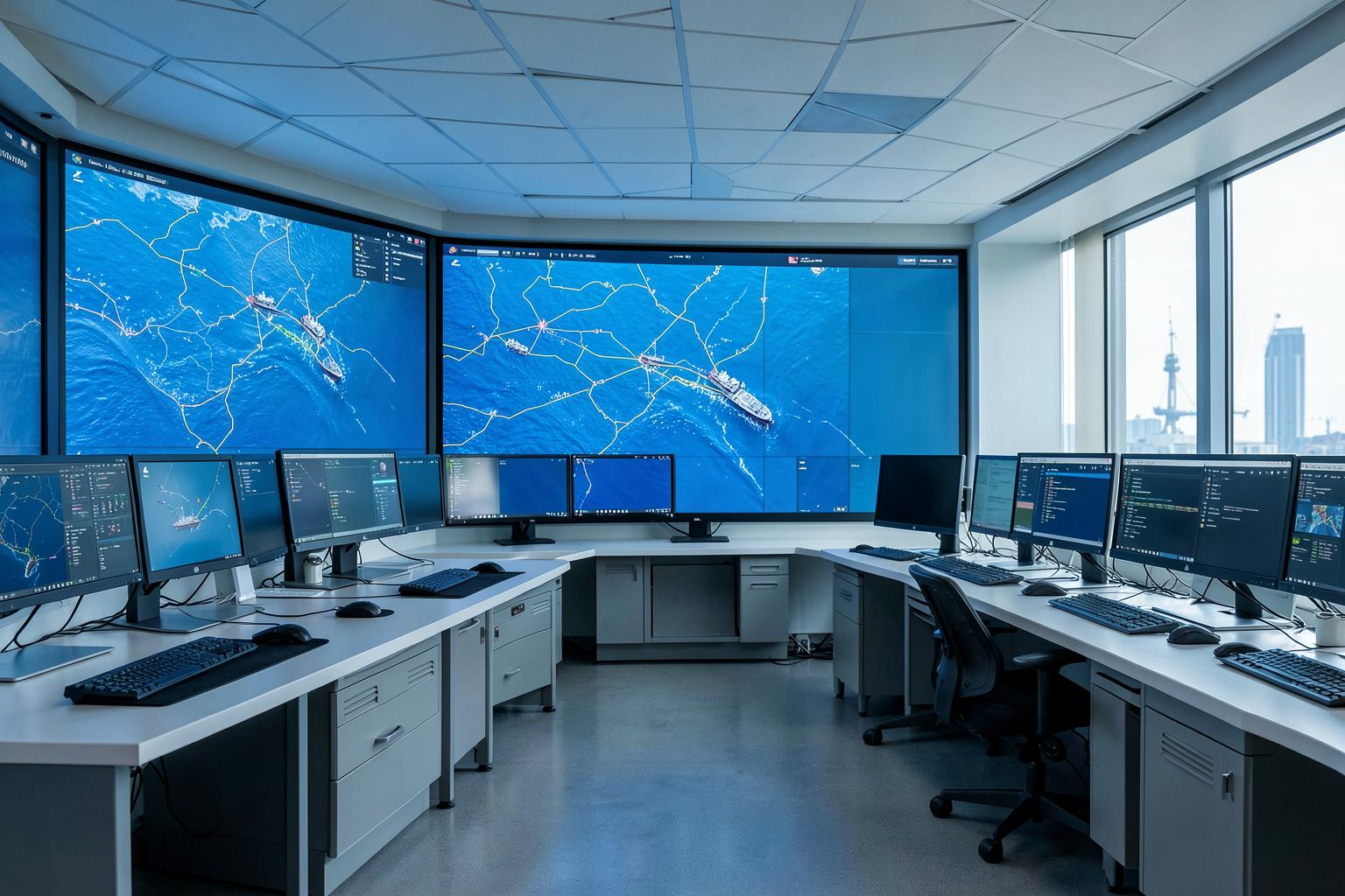 Modern maritime fleet operations control room